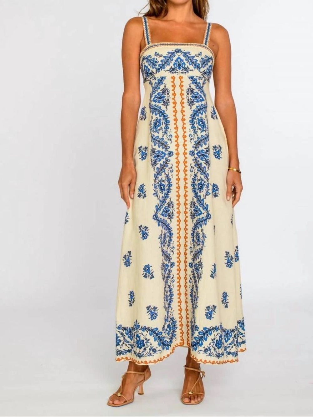 ELIZABETH JAMES THE LABEL Annalisa Dress Ivory Blue Orange Women’s XS NWT $286